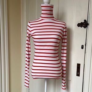 Anthropologie Orange and White Striped Turtleneck Top